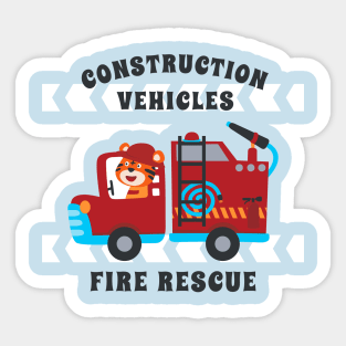 Vector illustration of contruction vehicle with cute litle animal driver Sticker